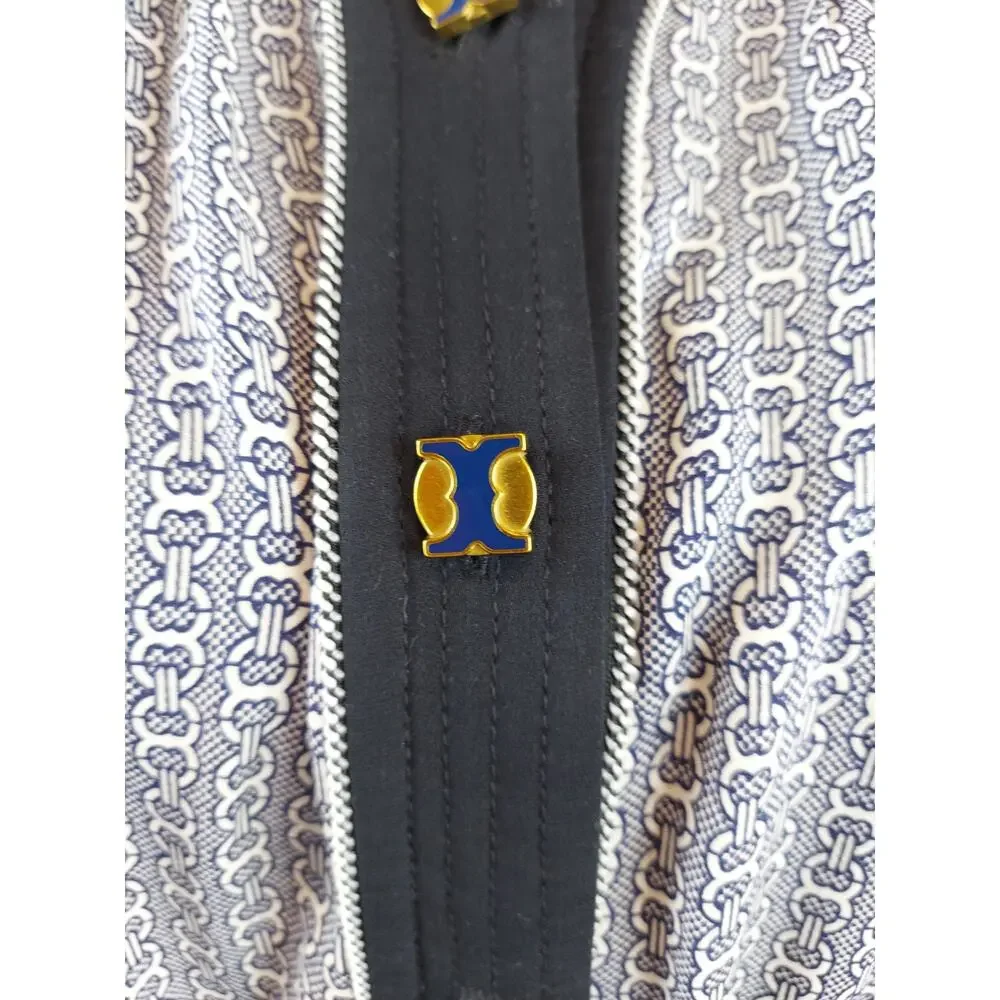 Tory Burch Blue Gemini Link Rampling Silk Belted Sleeveless Midi Dress Size 8